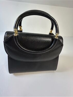 Susan Gail Black Top-Handle Satchel with Gold Hardware